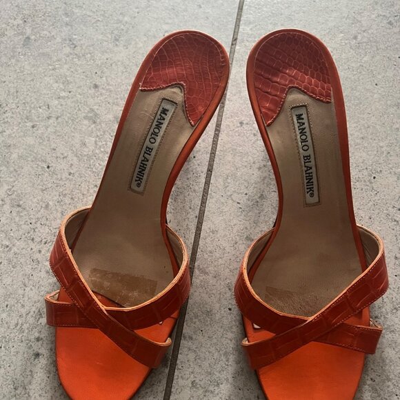 Manolo Blahnik CALLAMU orang ALLIGATOR CROCODILE mule - Picture 2 of 10